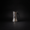 Bialetti Venus Espressokocher aus Edelstahl mit schwarzem Griff, für den Kaffeezubereitung auf dem Herd.