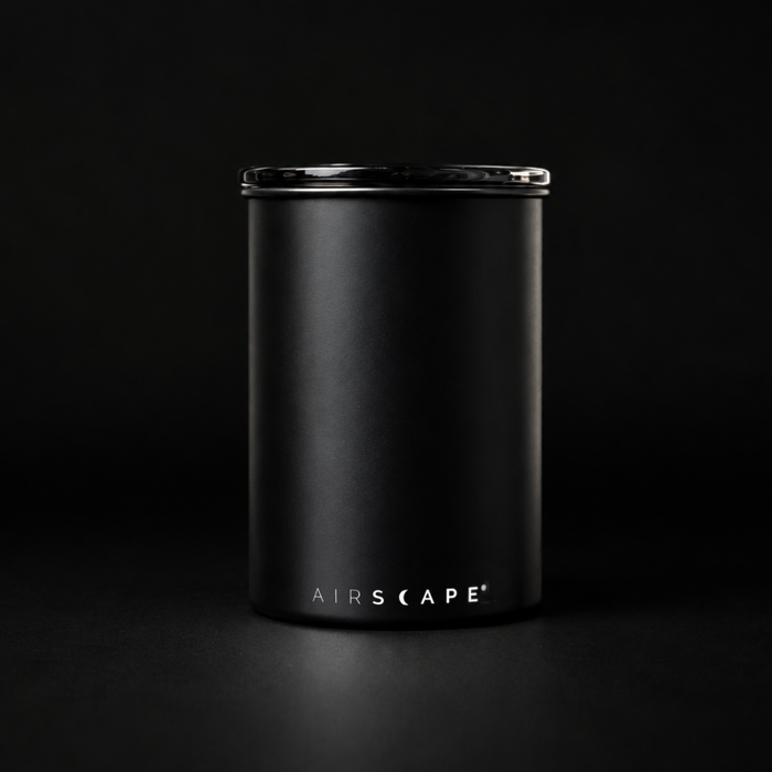 Airscape Kaffeedose aus Edelstahl mit luftdichtem Deckel, ideal zur Frischehaltung von Kaffeebohnen und -pulver.